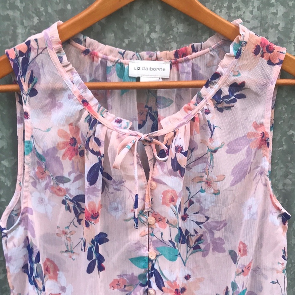 Liz Claiborne Floral Sleeveless Sheer Top